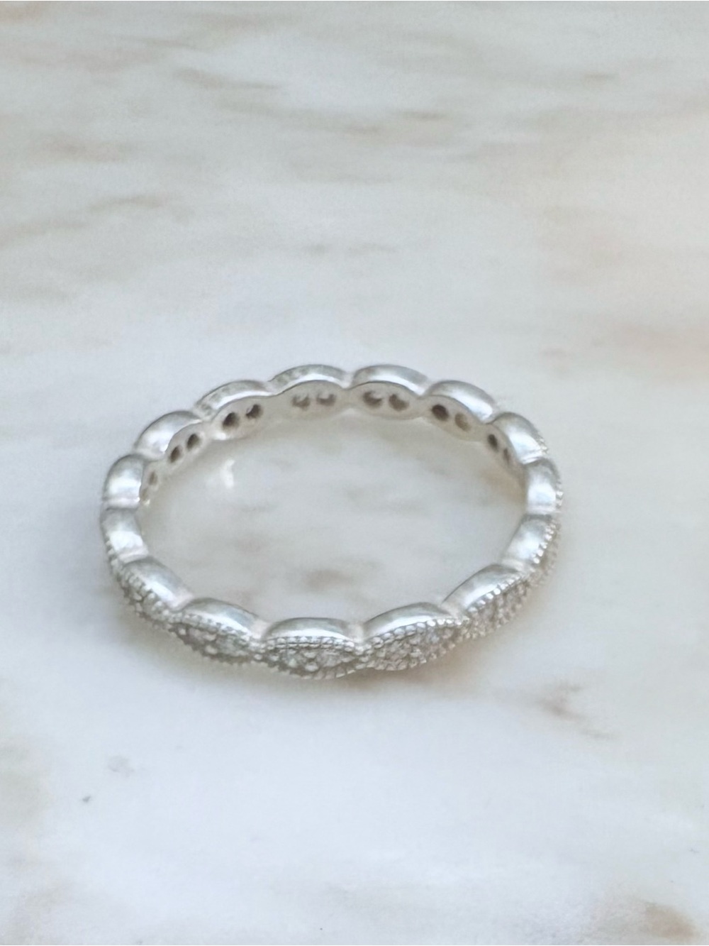 Pandora Sterling Silver 925 ALE Sparkling Leaves CZ Stacker Sz 8/8.5 FIRM - Picture 4 of 11